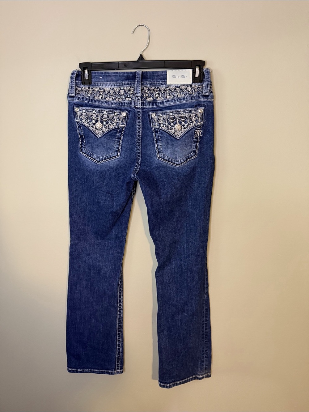 Gorgeous Miss Me Curvy Tailored Boot Jeans With Embellished Pockets 30” Inseam